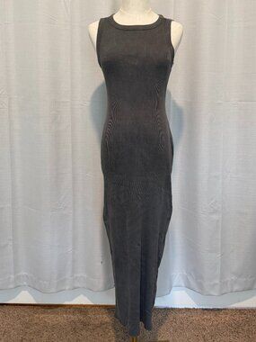 H&M Gray Ribbed High Neck Maxi Dress with Slit - Small